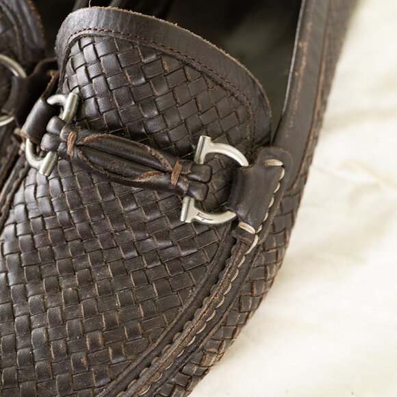 Salvatore Ferragamo Parigi Brown Woven Leather Bit Loafers Mens 8.5 D Shoes